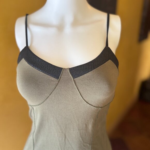 Y2K Express “Best Loved Cami” Olive Green with Faux Leather Trim – Size S - Picture 4 of 9